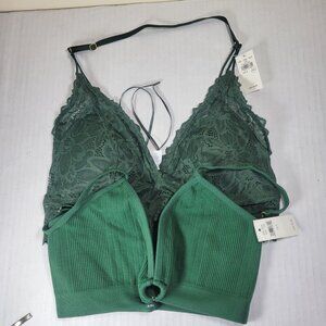 2 Aeries Women Green Floral Lace & Ribbed Bralettes Size Large